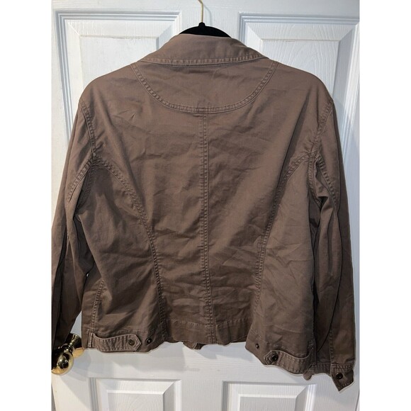 CHICOS PLATINUM Jean Jacket Womens 2 Sz L Brown Snap front Utility casual - Picture 8 of 9